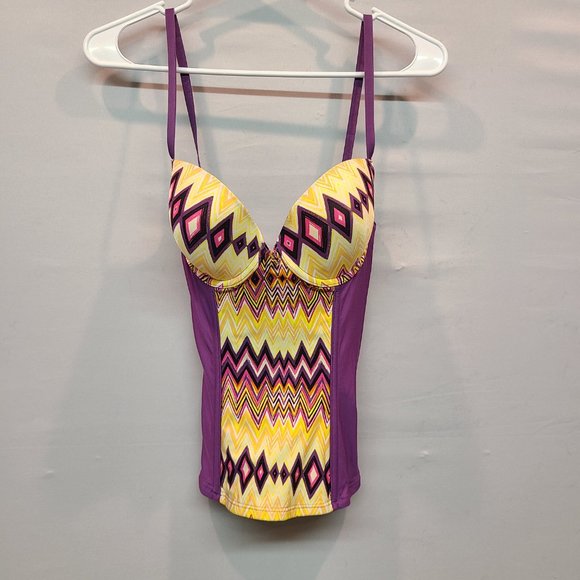 Fredericks of Hollywood Corset Lace up Back Purple Yellow Womens Small - Picture 11 of 11